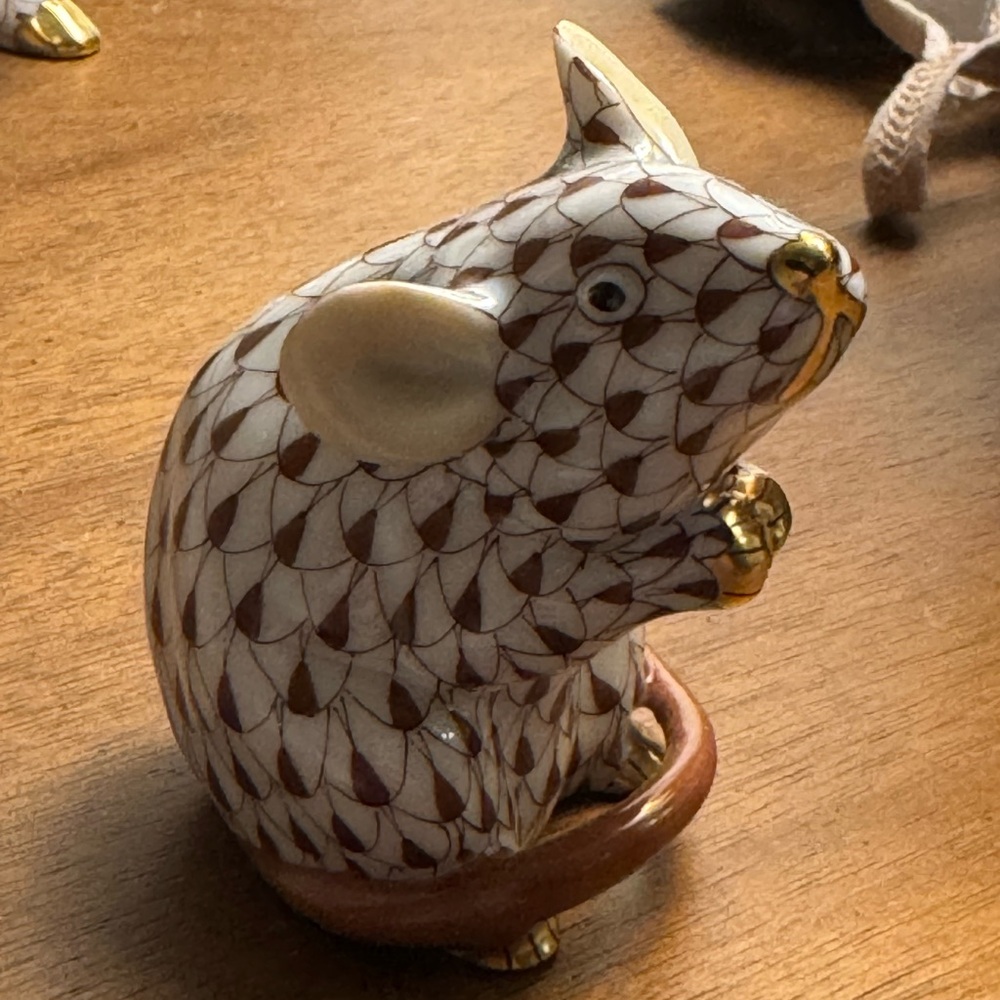 Herend Porcelain Mouse Figurine - Brown and Gold